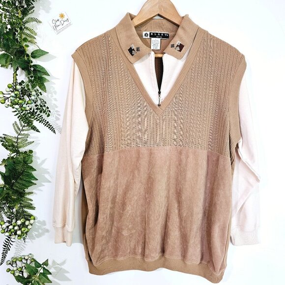 Vintage Blast Petites Womens Sweater Vest Top Beige & Cream Sz L《875》J - Picture 1 of 5